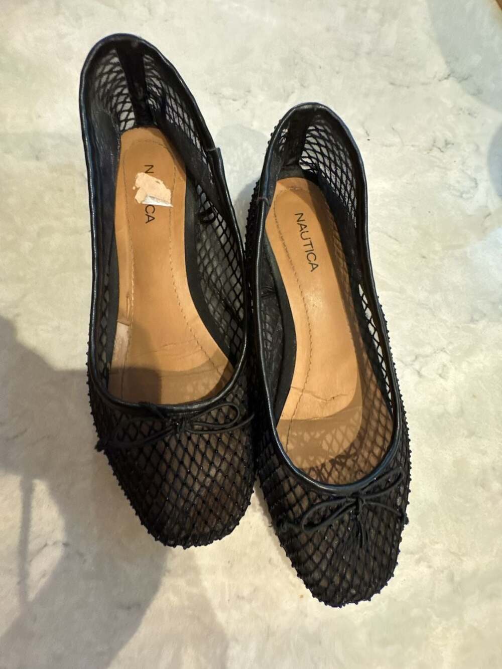 Nautica Black Mesh Bow Detail Ballet Flat Shoes size 9